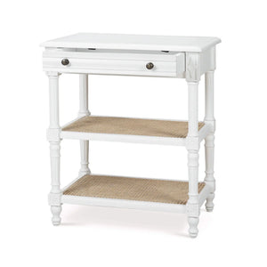 Bramble Melissa Side Table In Architectural White W/ Rattan Natural On Shelves-Bramble-Blue Hand Home