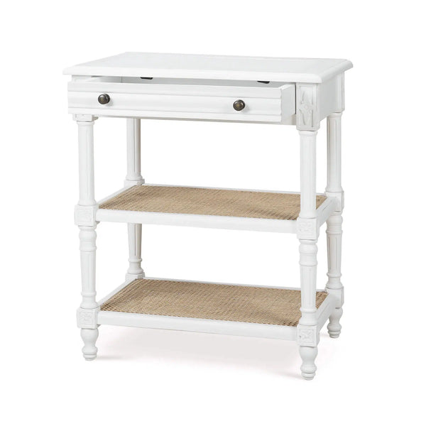 Bramble Melissa Side Table In Architectural White W/ Rattan Natural On Shelves-Bramble-Blue Hand Home