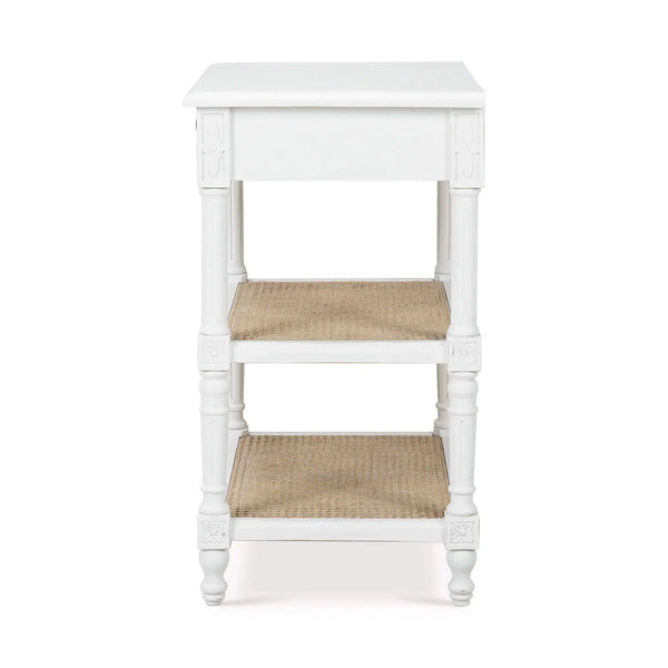 Bramble Melissa Side Table In Architectural White W/ Rattan Natural On Shelves-Bramble-Blue Hand Home