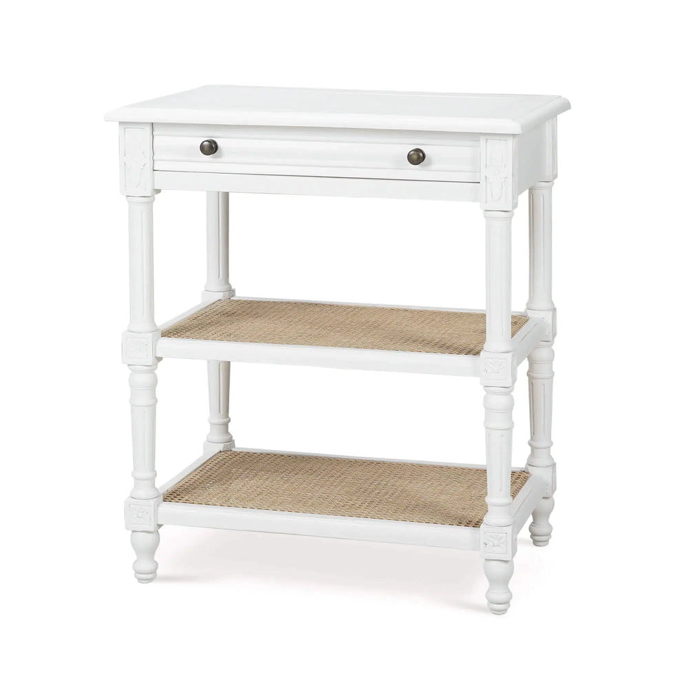 Bramble Melissa Side Table In Architectural White W/ Rattan Natural On Shelves-Bramble-Blue Hand Home