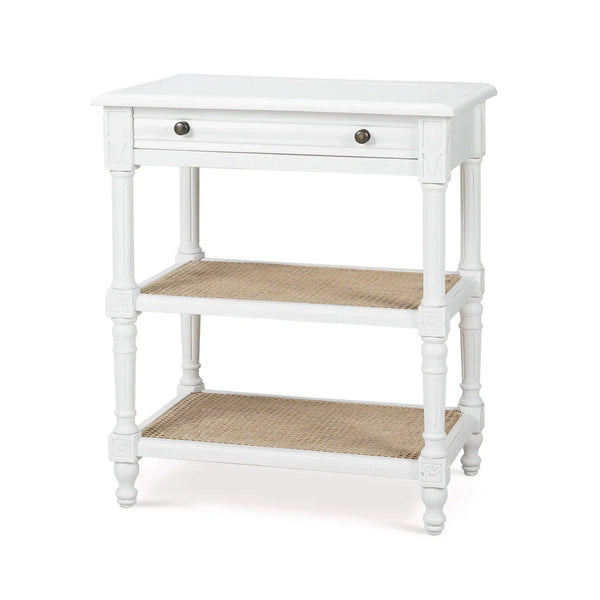Bramble Melissa Side Table In Architectural White W/ Rattan Natural On Shelves-Bramble-Blue Hand Home