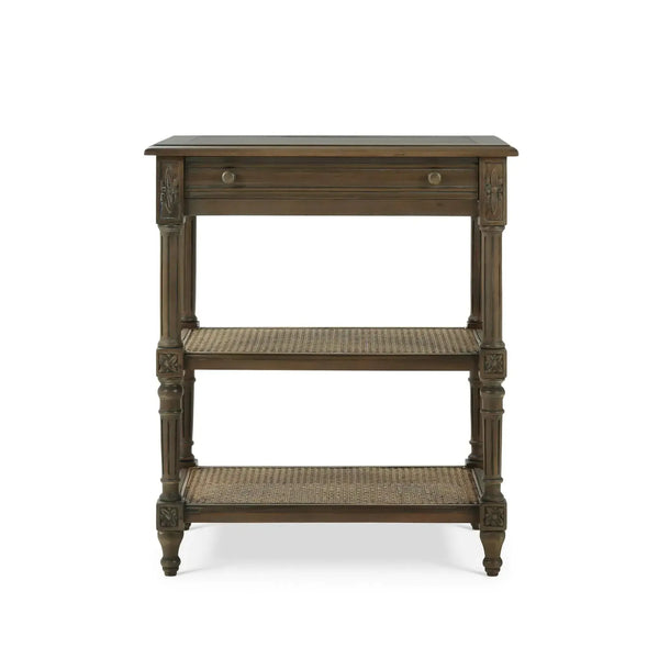 Bramble Melissa Side Table In Straw Wash W/ Rattan Glaze On Shelves-Bramble-Blue Hand Home