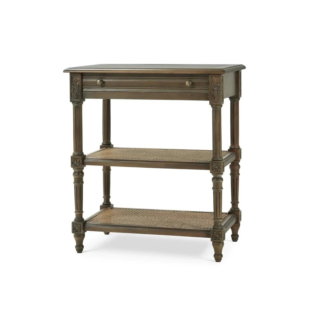 Bramble Melissa Side Table In Straw Wash W/ Rattan Glaze On Shelves-Bramble-Blue Hand Home