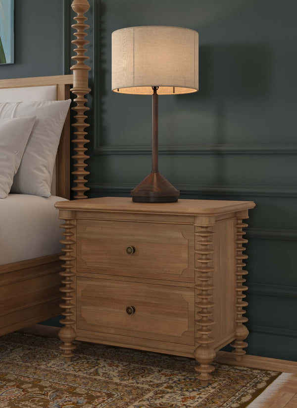 Bramble Milano 2 Drawer Bedside Table in Fruitwood-Bramble-Blue Hand Home