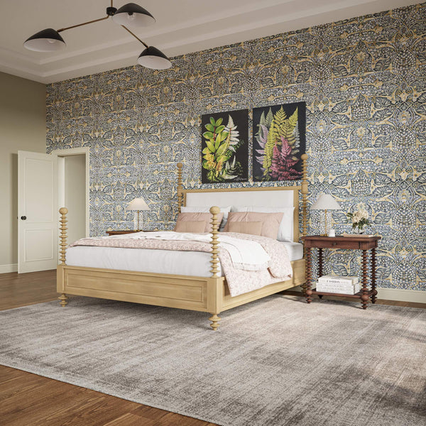 Bramble Milano Upholstered King Bed In Fruitwood W/ Arctic White Performance Fabric-Bramble-Blue Hand Home