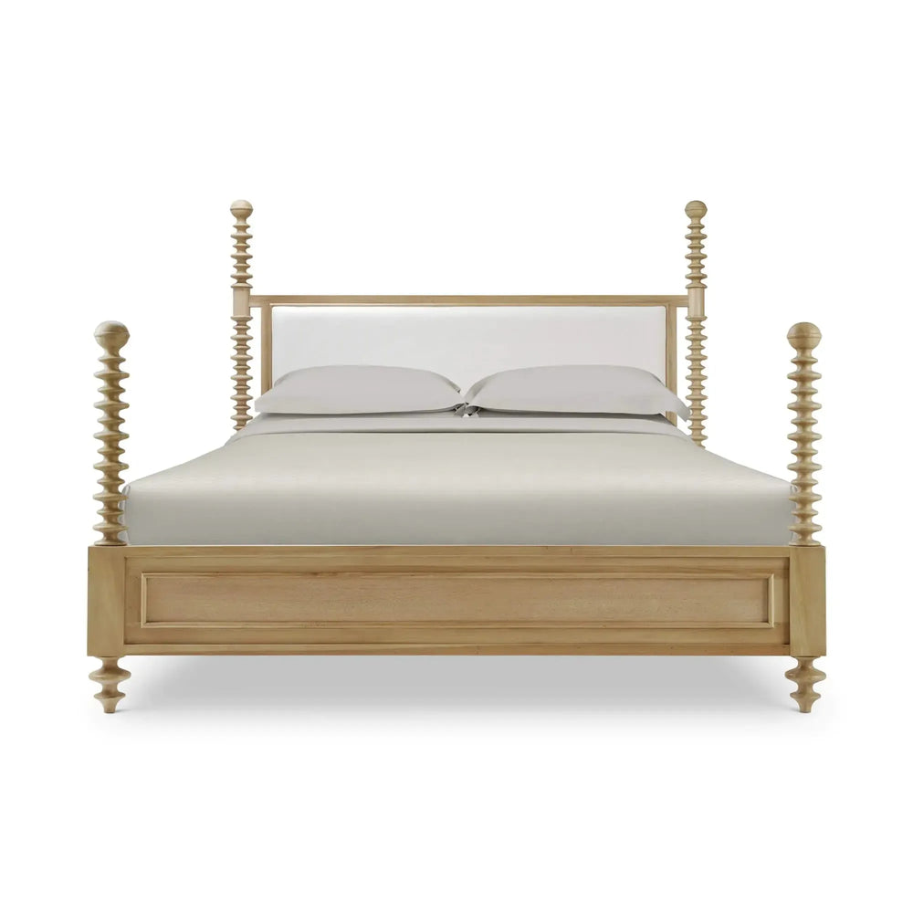 Bramble Milano Upholstered King Bed In Fruitwood W/ Arctic White Performance Fabric-Bramble-Blue Hand Home