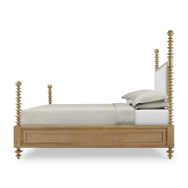 Bramble Milano Upholstered King Bed In Fruitwood W/ Arctic White Performance Fabric-Bramble-Blue Hand Home