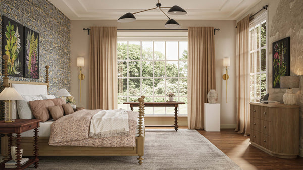 Bramble Milano Upholstered King Bed In Fruitwood W/ Arctic White Performance Fabric-Bramble-Blue Hand Home