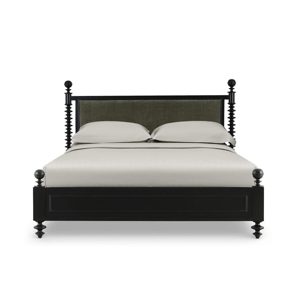 Bramble Milano Upholstered King Bed in Batavia Black w/ Thames Moss Green Performance Fabric-Bramble-Blue Hand Home