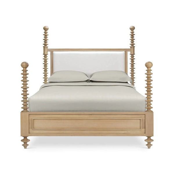 Bramble Milano Upholstered Queen Bed In Fruitwood W/ Arctic White Performance Fabric-Bramble-Blue Hand Home