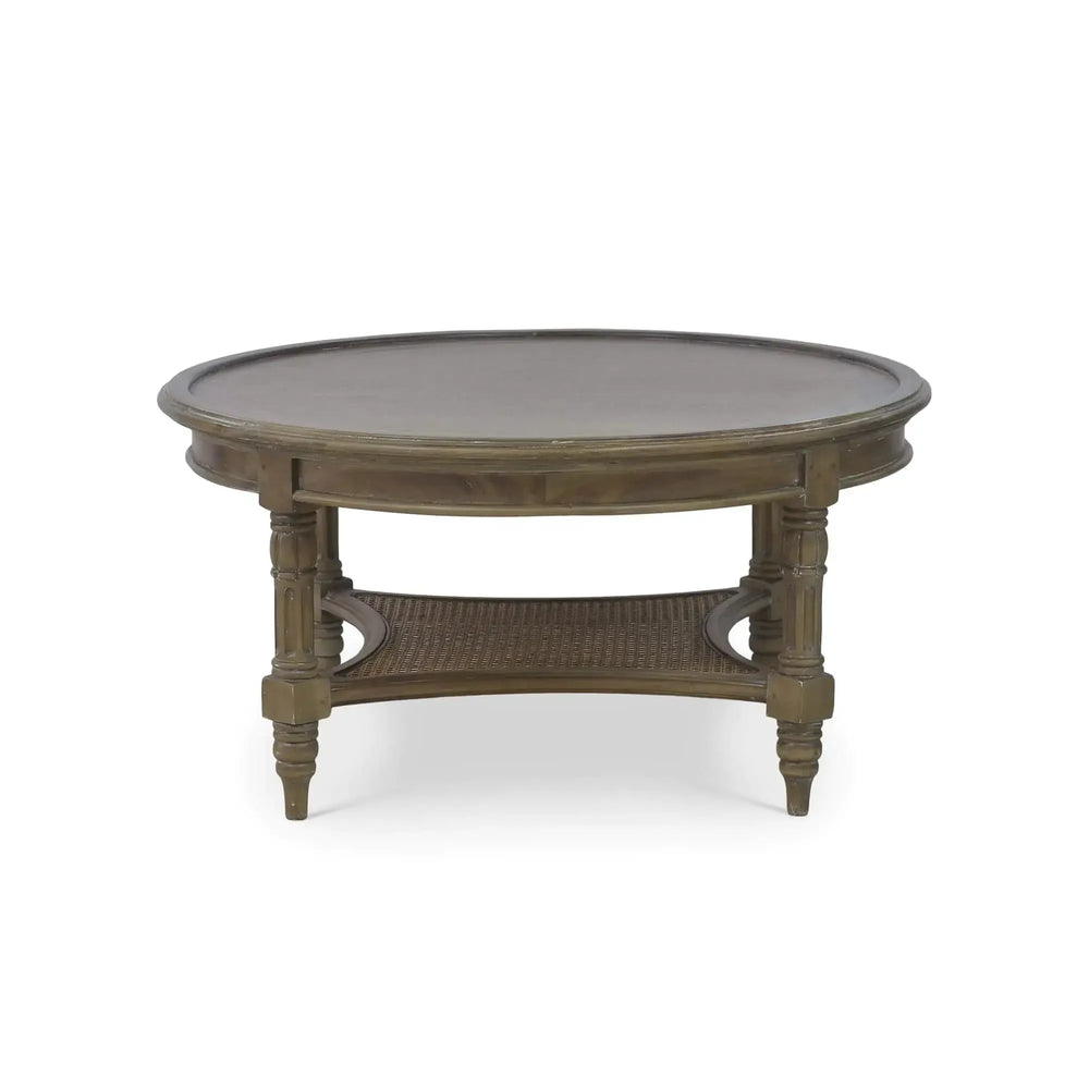 Bramble Montego Coffee Table Small In Straw Wash W/ Rattan Glaze Shelf-Bramble-Blue Hand Home