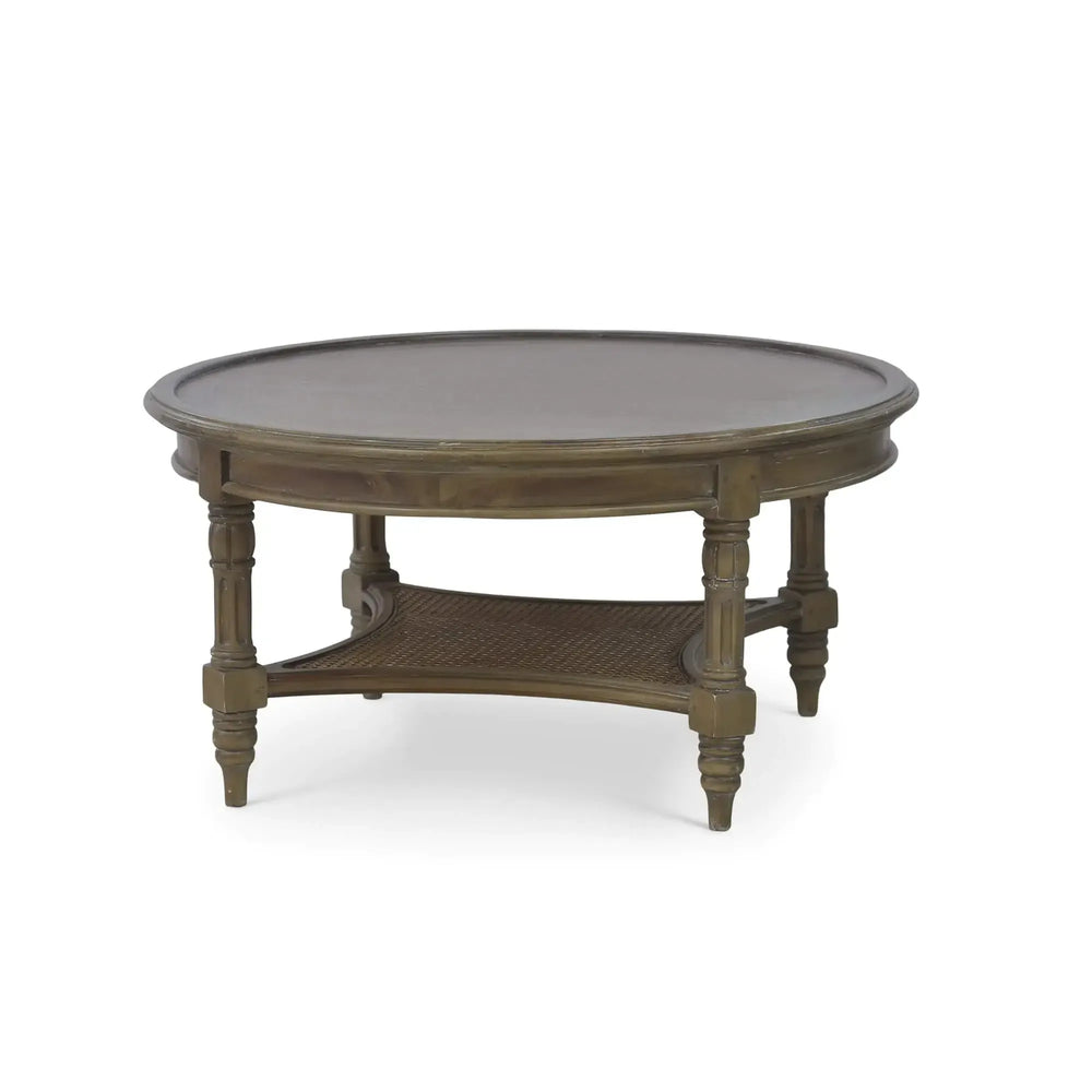 Bramble Montego Coffee Table Small In Straw Wash W/ Rattan Glaze Shelf-Bramble-Blue Hand Home