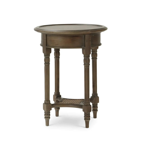 Bramble Montego Side Table In Straw Wash W/ Rattan Glaze Shelf-Bramble-Blue Hand Home
