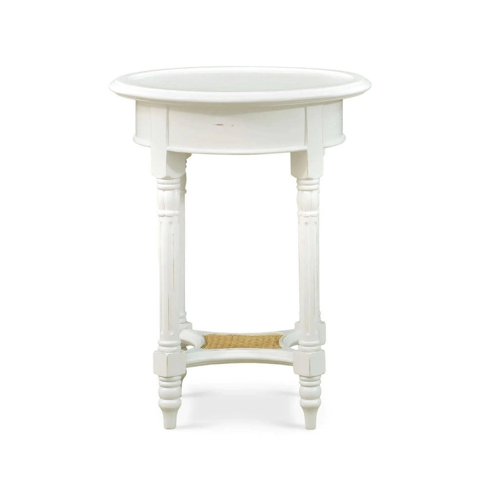 Bramble Montego Side Table In White Harvest W/ Rattan Natural Shelf-Bramble-Blue Hand Home