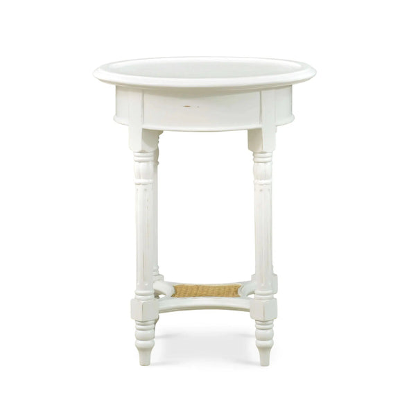 Bramble Montego Side Table In White Harvest W/ Rattan Natural Shelf-Bramble-Blue Hand Home