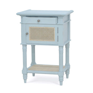 Bramble Montego Square End Table In Ocean Blue W/ Drawer & Rattan Natural Door-Bramble-Blue Hand Home