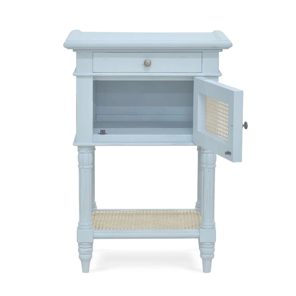 Bramble Montego Square End Table In Ocean Blue W/ Drawer & Rattan Natural Door-Bramble-Blue Hand Home