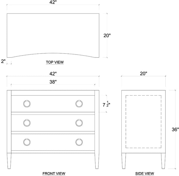 Bramble Mornington Linen Wrapped 3 Drawer Dresser In True White-Bramble-Blue Hand Home