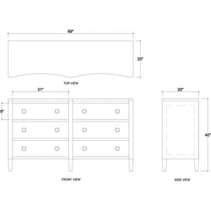 Bramble Mornington Linen Wrapped 6 Drawer Dresser In Linen Pale Blue-Bramble-Blue Hand Home