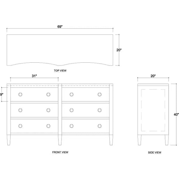 Bramble Mornington Linen Wrapped 6 Drawer Dresser In Linen Pale Blue-Bramble-Blue Hand Home