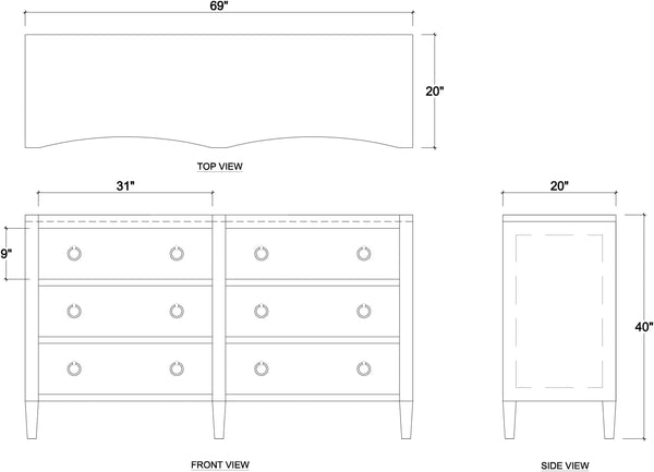 Bramble Mornington Linen Wrapped 6 Drawer Dresser In True White-Bramble-Blue Hand Home