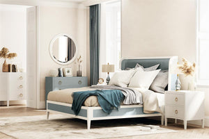 Mornington Upholstered & Linen Wrapped Bed King-Blue Hand Home