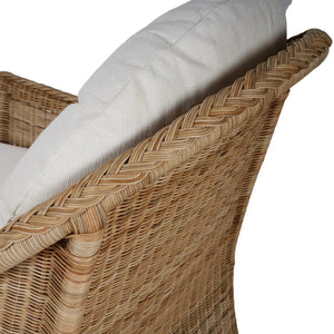 Bramble Nantucket Swivel Chair in Rattan Natural w/ Arctic White Performance Fabric-Bramble-Blue Hand Home