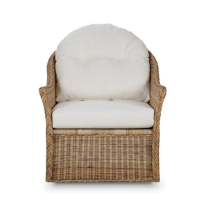 Bramble Nantucket Swivel Chair in Rattan Natural w/ Arctic White Performance Fabric-Bramble-Blue Hand Home