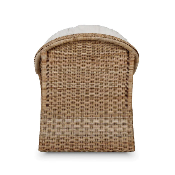 Bramble Nantucket Swivel Chair in Rattan Natural w/ Arctic White Performance Fabric-Bramble-Blue Hand Home