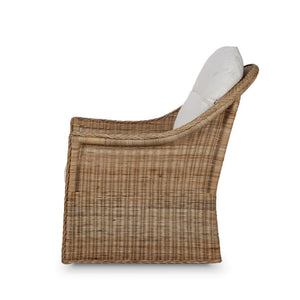 Bramble Nantucket Swivel Chair in Rattan Natural w/ Arctic White Performance Fabric-Bramble-Blue Hand Home