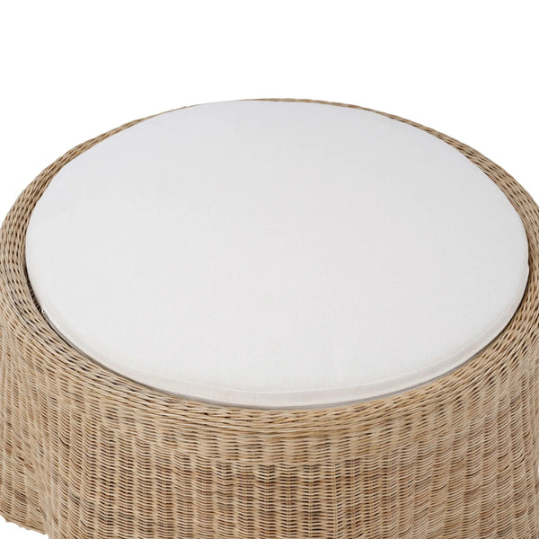 Bramble Newport Ottoman In Rattan Natural W/ Arctic White Performance Fabric-Bramble-Blue Hand Home