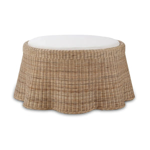 Bramble Newport Ottoman In Rattan Natural W/ Arctic White Performance Fabric-Bramble-Blue Hand Home