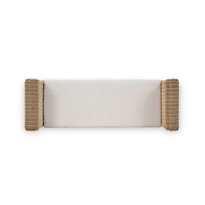 Bramble Newport Scalloped Bench In Rattan Natural W/ Arctic White Performance Fabric-Bramble-Blue Hand Home