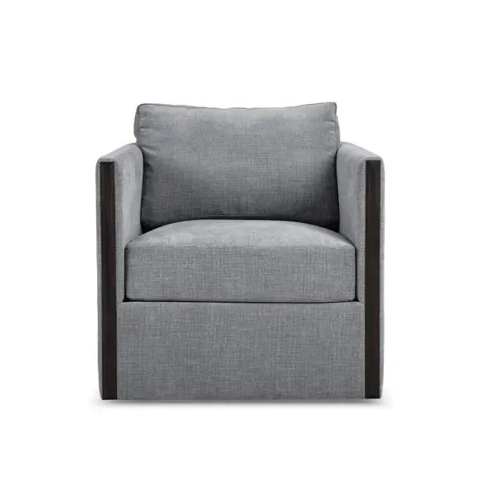 Bramble Normandy Swivel Chair in Walnut w/ Thames Gray Ashen Performance Fabric-Bramble-Blue Hand Home