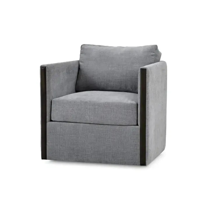 Bramble Normandy Swivel Chair in Walnut w/ Thames Gray Ashen Performance Fabric-Bramble-Blue Hand Home