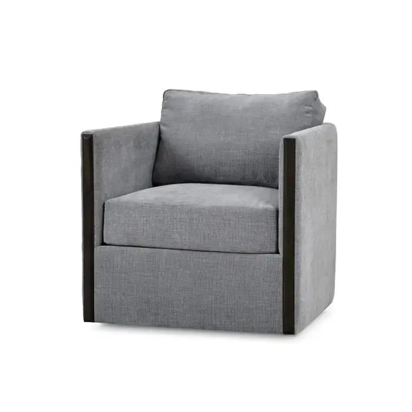 Bramble Normandy Swivel Chair in Walnut w/ Thames Gray Ashen Performance Fabric-Bramble-Blue Hand Home