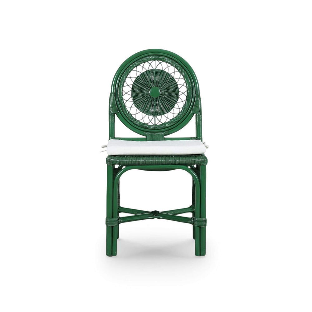 Bramble Oceana Rattan Dining Chair in Jade Green w/ Arctic White Performance Fabric-Bramble-Blue Hand Home