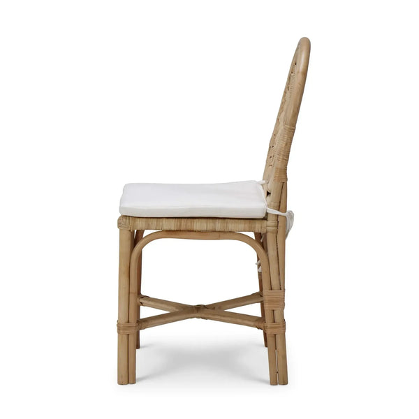 Bramble Oceana Rattan Dining Chair in Natural Rattan w/ Arctic White Performance Fabric-Bramble-Blue Hand Home