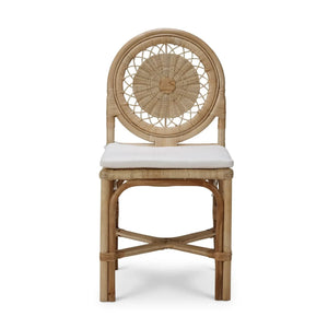 Bramble Oceana Rattan Dining Chair in Natural Rattan w/ Arctic White Performance Fabric-Bramble-Blue Hand Home