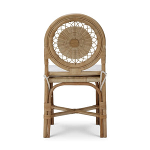 Bramble Oceana Rattan Dining Chair in Natural Rattan w/ Arctic White Performance Fabric-Bramble-Blue Hand Home
