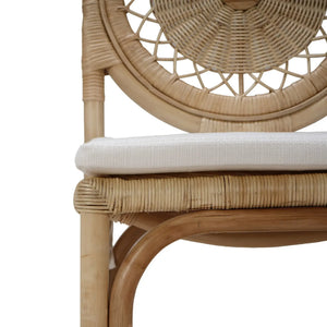 Bramble Oceana Rattan Dining Chair in Natural Rattan w/ Arctic White Performance Fabric-Bramble-Blue Hand Home