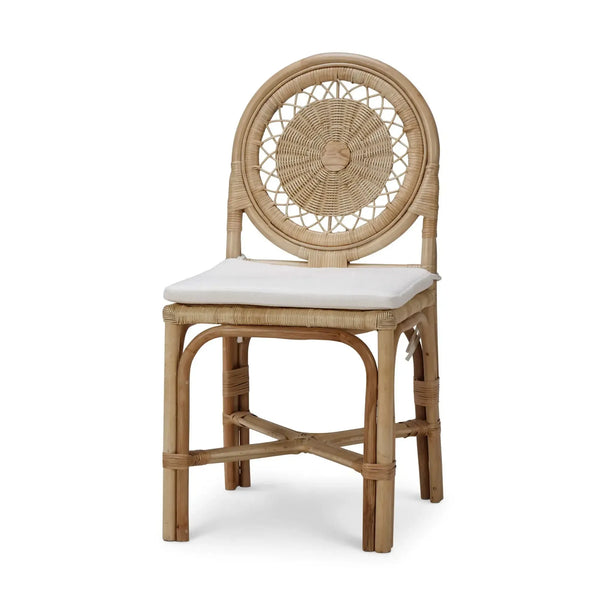 Bramble Oceana Rattan Dining Chair in Natural Rattan w/ Arctic White Performance Fabric-Bramble-Blue Hand Home
