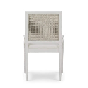 Bramble Oslo Dining Chair In True White W/ Arctic White Performance Fabric & White Rattan Back-Bramble-Blue Hand Home