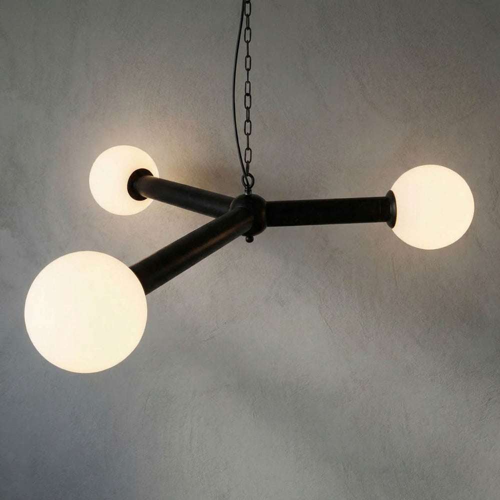 Clemenza Chandelier In Matte Black Iron And Frosted Glass-Noir Furniture-Blue Hand Home