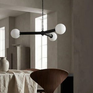 Clemenza Chandelier In Matte Black Iron And Frosted Glass-Noir Furniture-Blue Hand Home