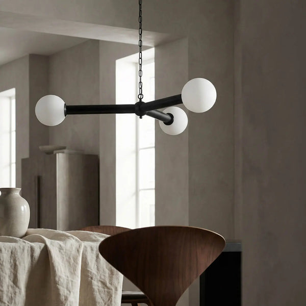Clemenza Chandelier In Matte Black Iron And Frosted Glass-Noir Furniture-Blue Hand Home