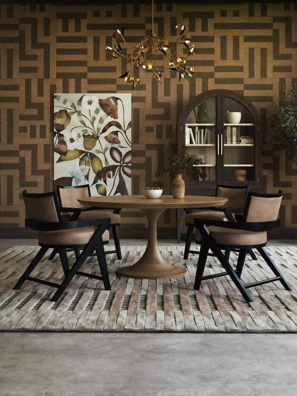 Bramble Pierre Dining Chair in Batavia Black w/ Upholstered Back w/ Thames French Yellow Performance Fabric-Bramble-Blue Hand Home