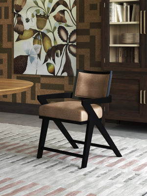 Bramble Pierre Dining Chair in Batavia Black w/ Upholstered Back w/ Thames French Yellow Performance Fabric-Bramble-Blue Hand Home