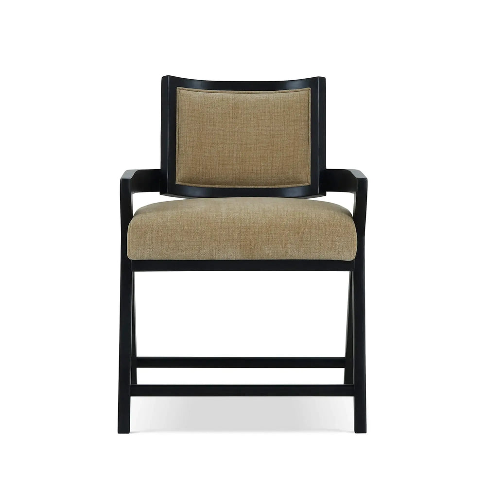 Bramble Pierre Dining Chair in Batavia Black w/ Upholstered Back w/ Thames French Yellow Performance Fabric-Bramble-Blue Hand Home