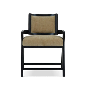 Bramble Pierre Dining Chair in Batavia Black w/ Upholstered Back w/ Thames French Yellow Performance Fabric-Bramble-Blue Hand Home